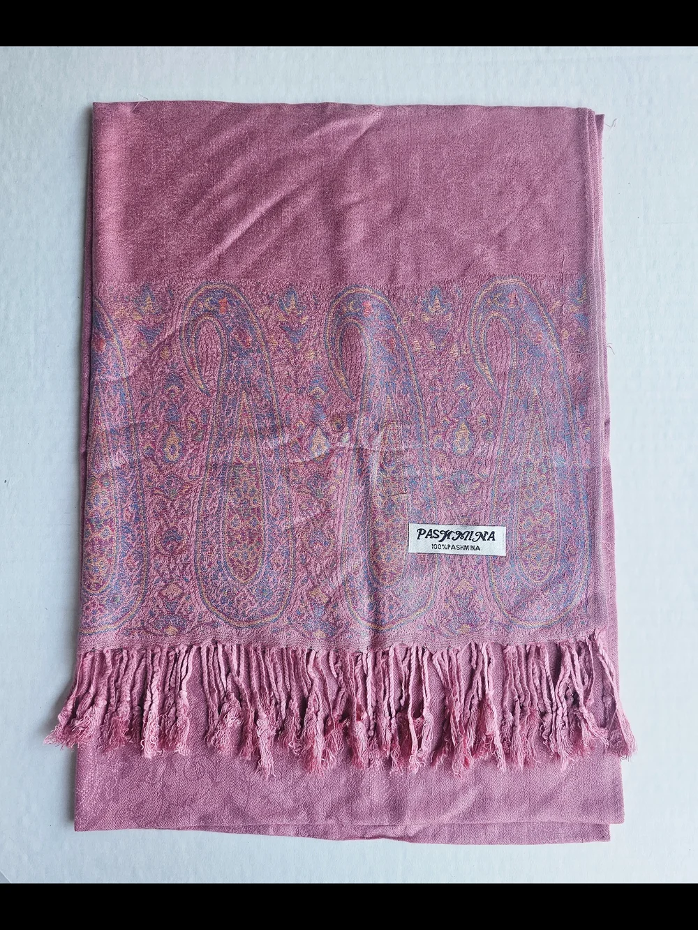 Pashmina Paisley Fringe Scarf in Dusty Rose